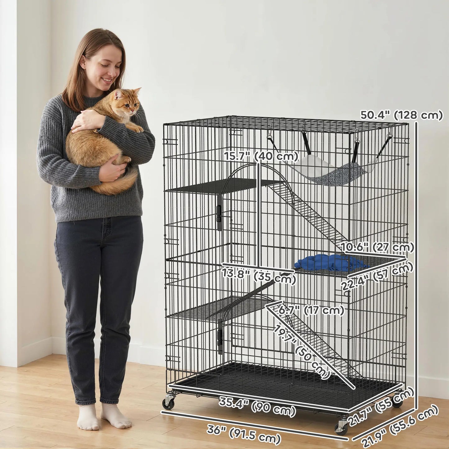 4-Tier Cat Cage, Large Enclosure with Lockable Wheels, Tray, Hammock Outdoor Cat Enclosures at Gallery Canada