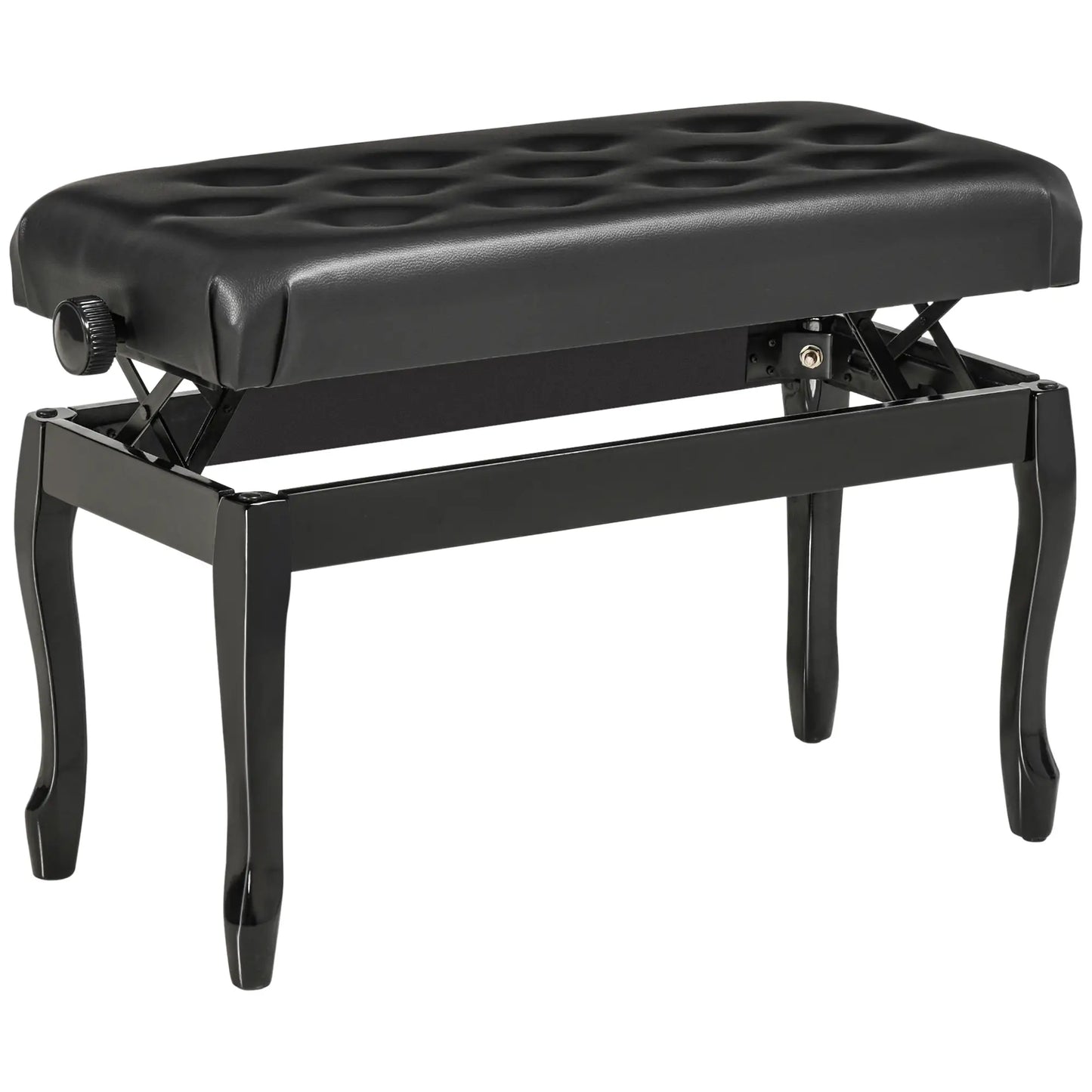 Adjustable Piano Bench, PU Leather, Button Tufted, Black Piano Benches Black at Gallery Canada
