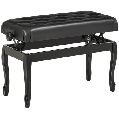 Adjustable Piano Bench, PU Leather, Button Tufted, Black Piano Benches Black at Gallery Canada