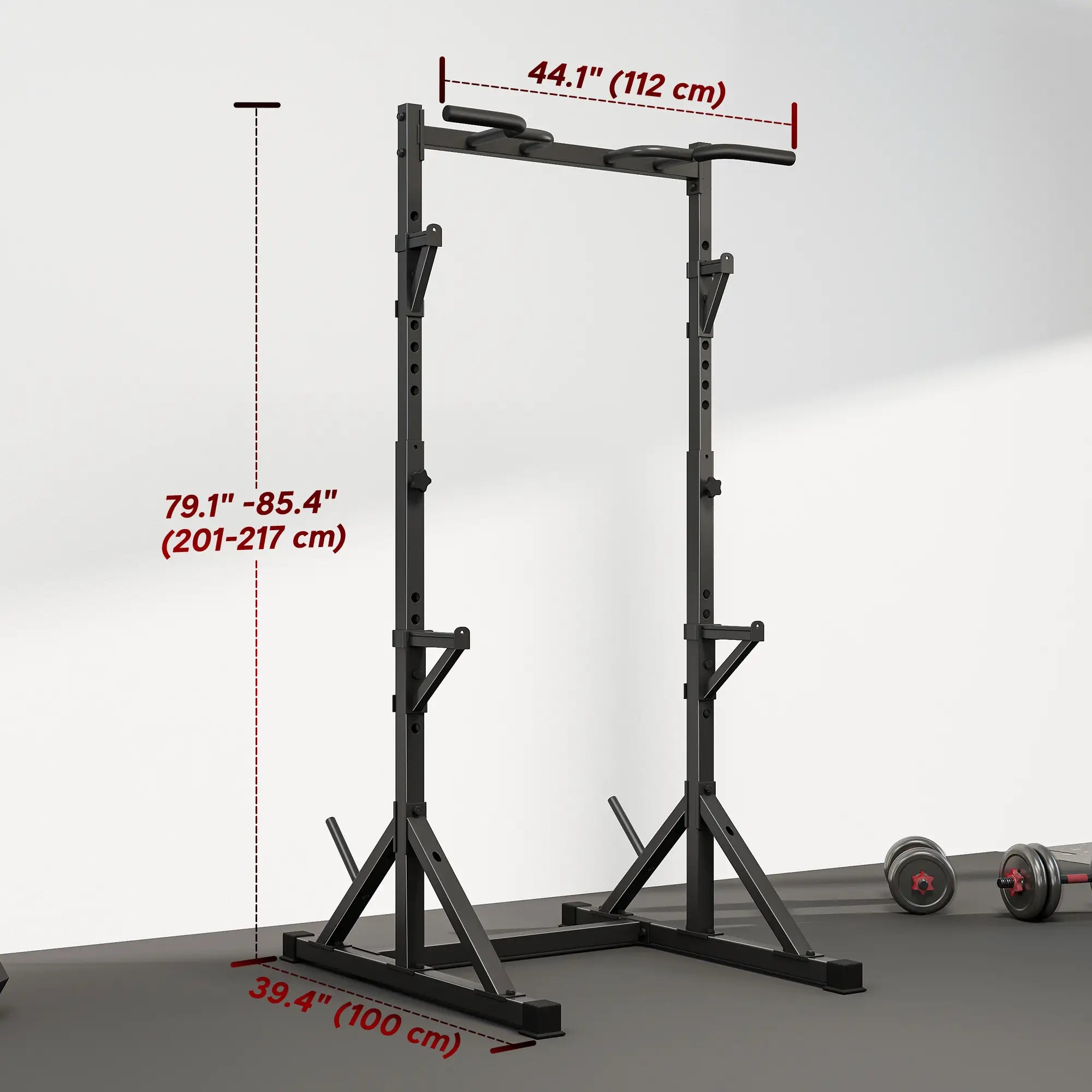 Adjustable Squat Rack, Bench Press Rack With Weight Plate Holders, Black Dumbbells & Barbells at Gallery Canada