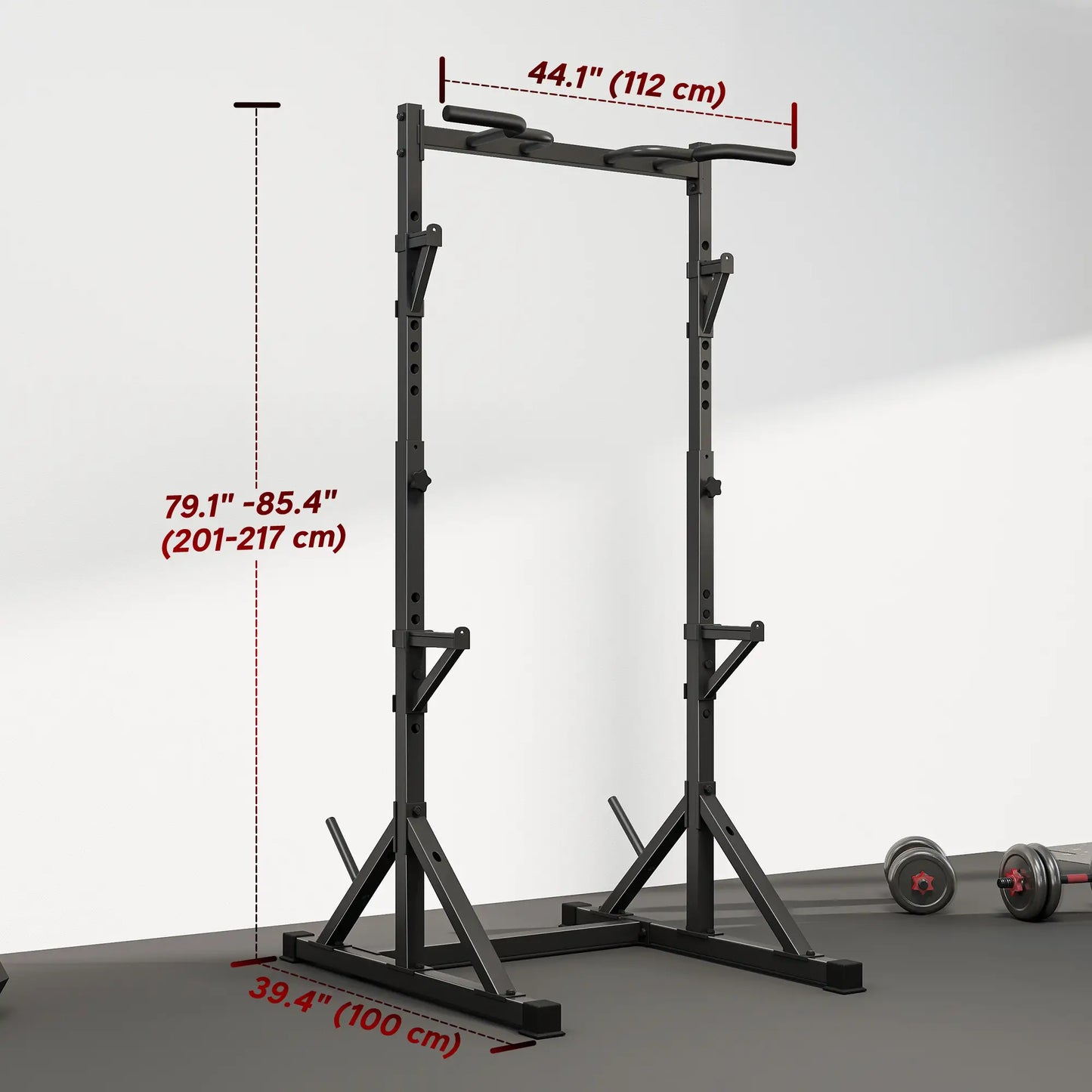 Adjustable Squat Rack, Bench Press Rack With Weight Plate Holders, Black Dumbbells & Barbells at Gallery Canada