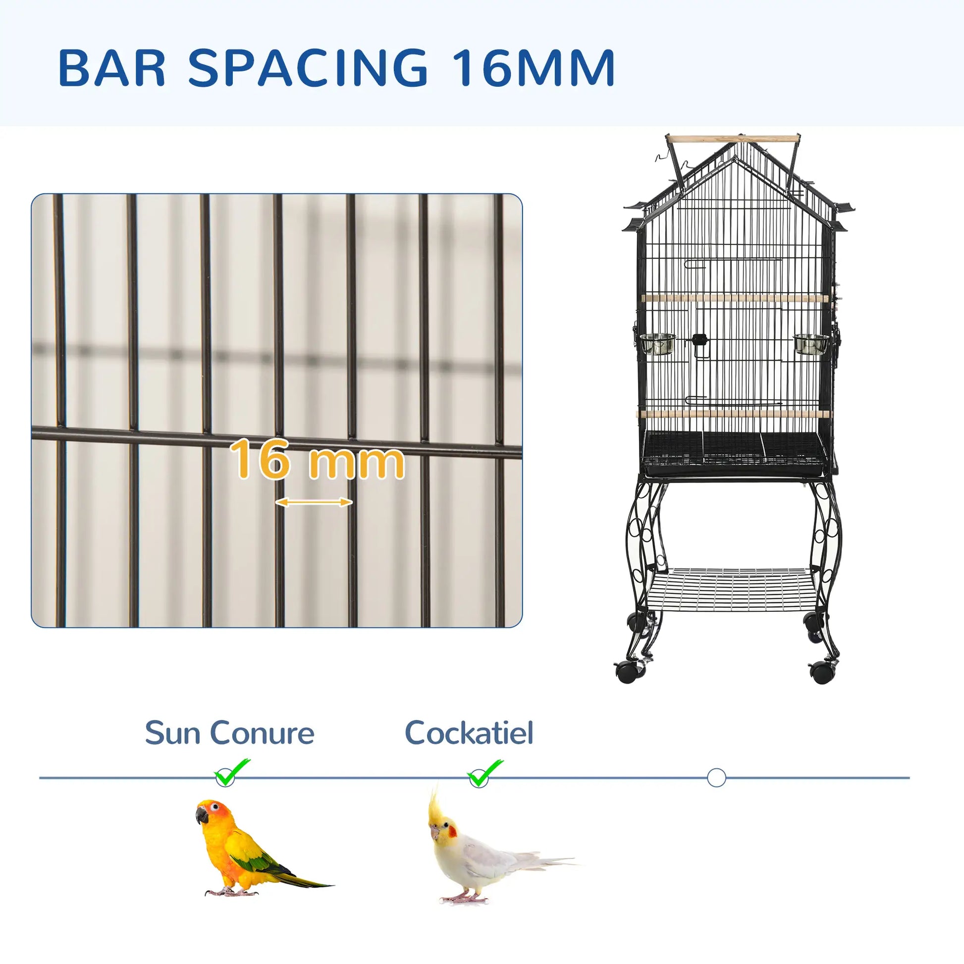 57 Inch Bird Cage for Cockatiel, Conure, Rolling Stand, Pull Out Tray Bird Cages at Gallery Canada