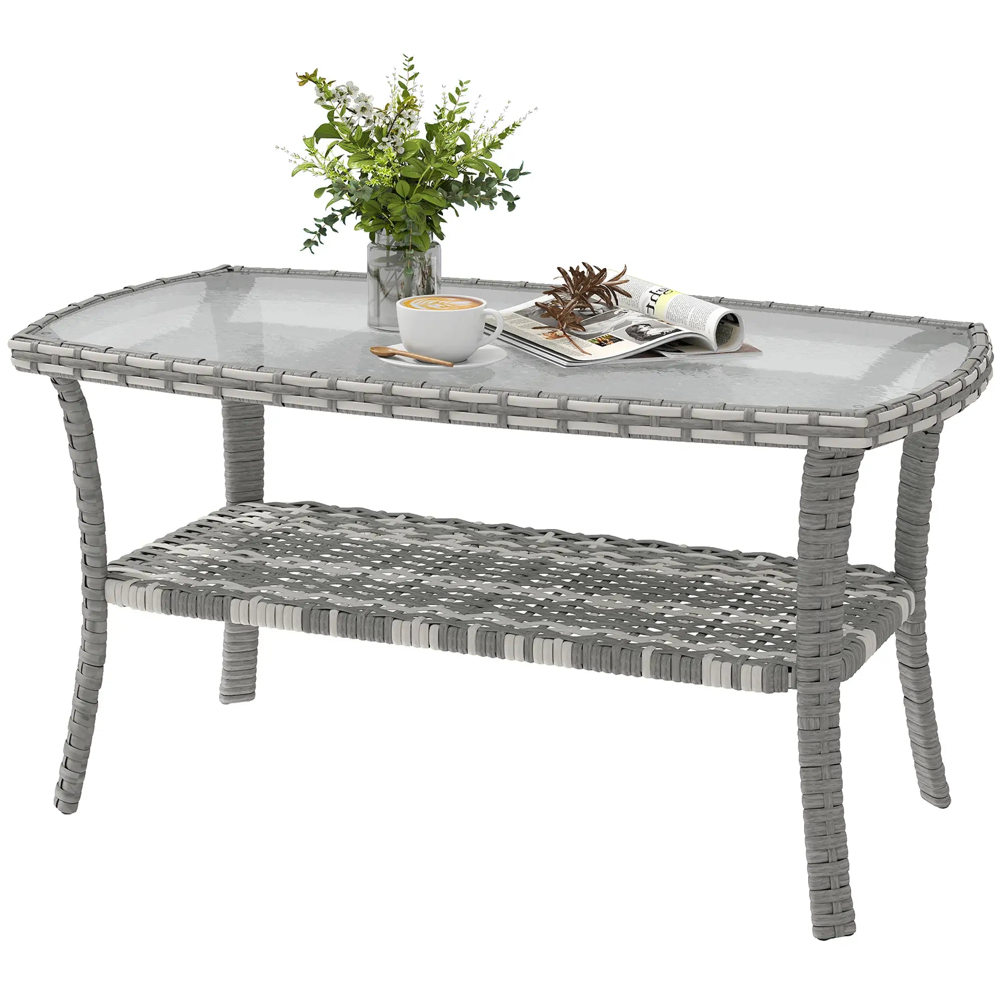 Outdoor Coffee Table With Storage, PE Wicker With Glass Top, Dark Grey Patio Side Tables Dark Grey, Clear at Gallery Canada