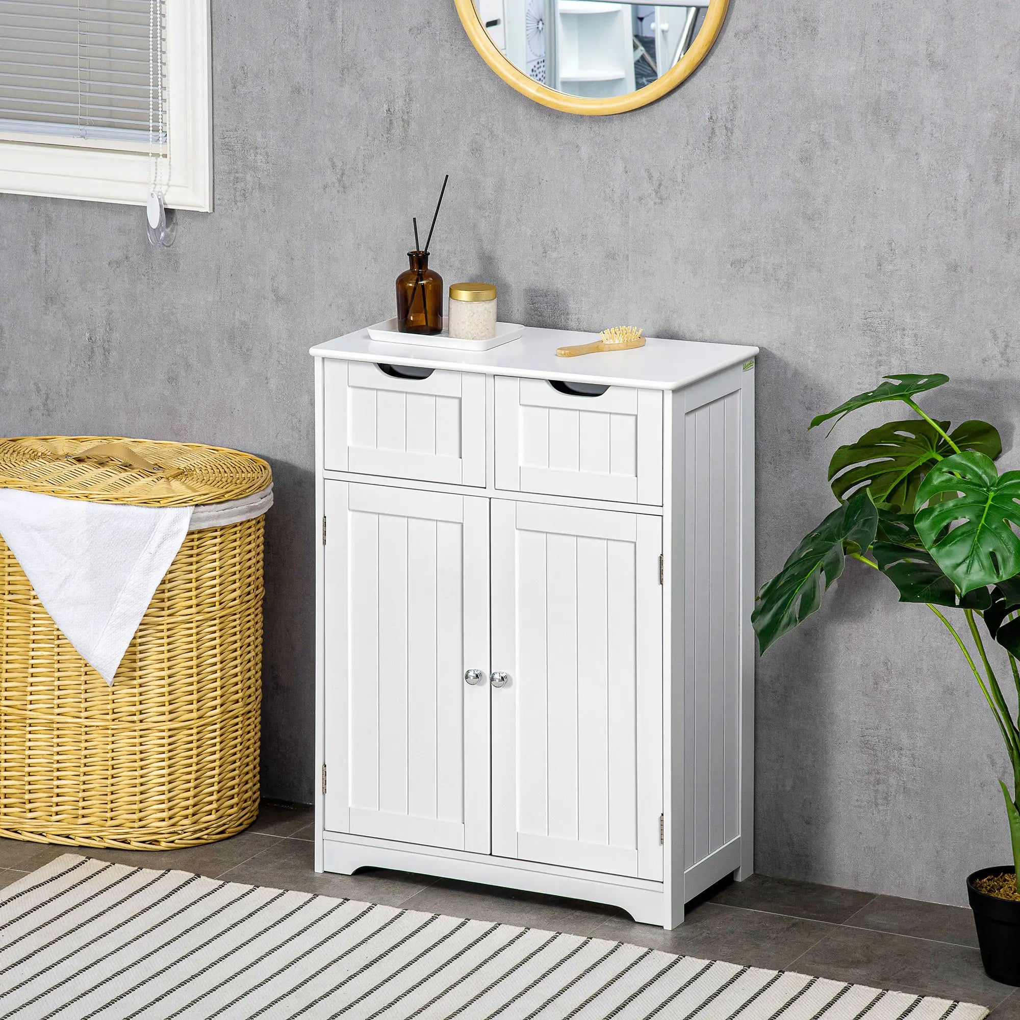 Bathroom Storage Cabinet, 2 Drawers, Adjustable Shelf, White Bathroom Cabinets at Gallery Canada