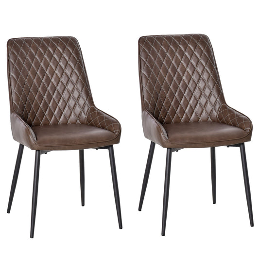 Retro Dining Chair Set of 2, PU Leather Upholstered Side Chairs for Kitchen Living Room with Metal Legs, Brown - Gallery Canada
