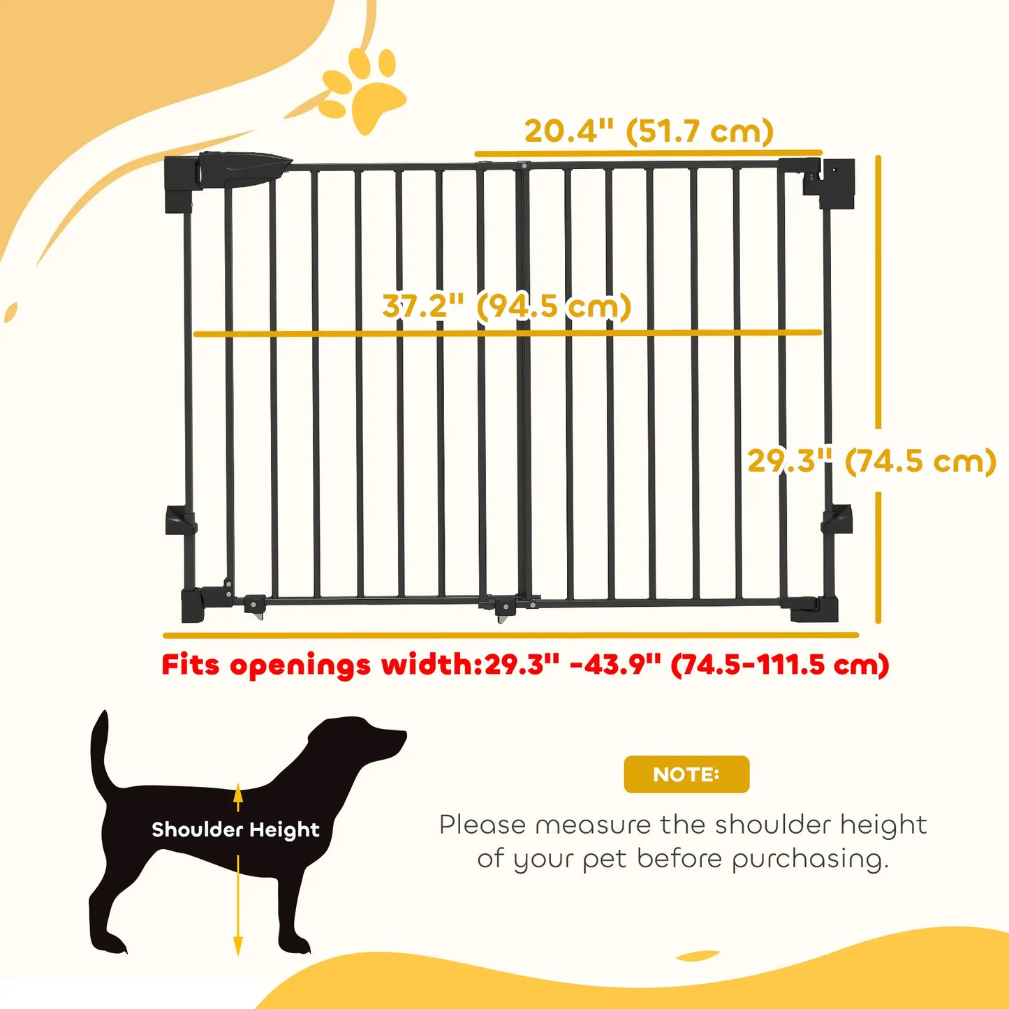 29"-44" Wide Pet Gate, 29" H, Auto-Close, Wall-Mounted Pet Gates at Gallery Canada