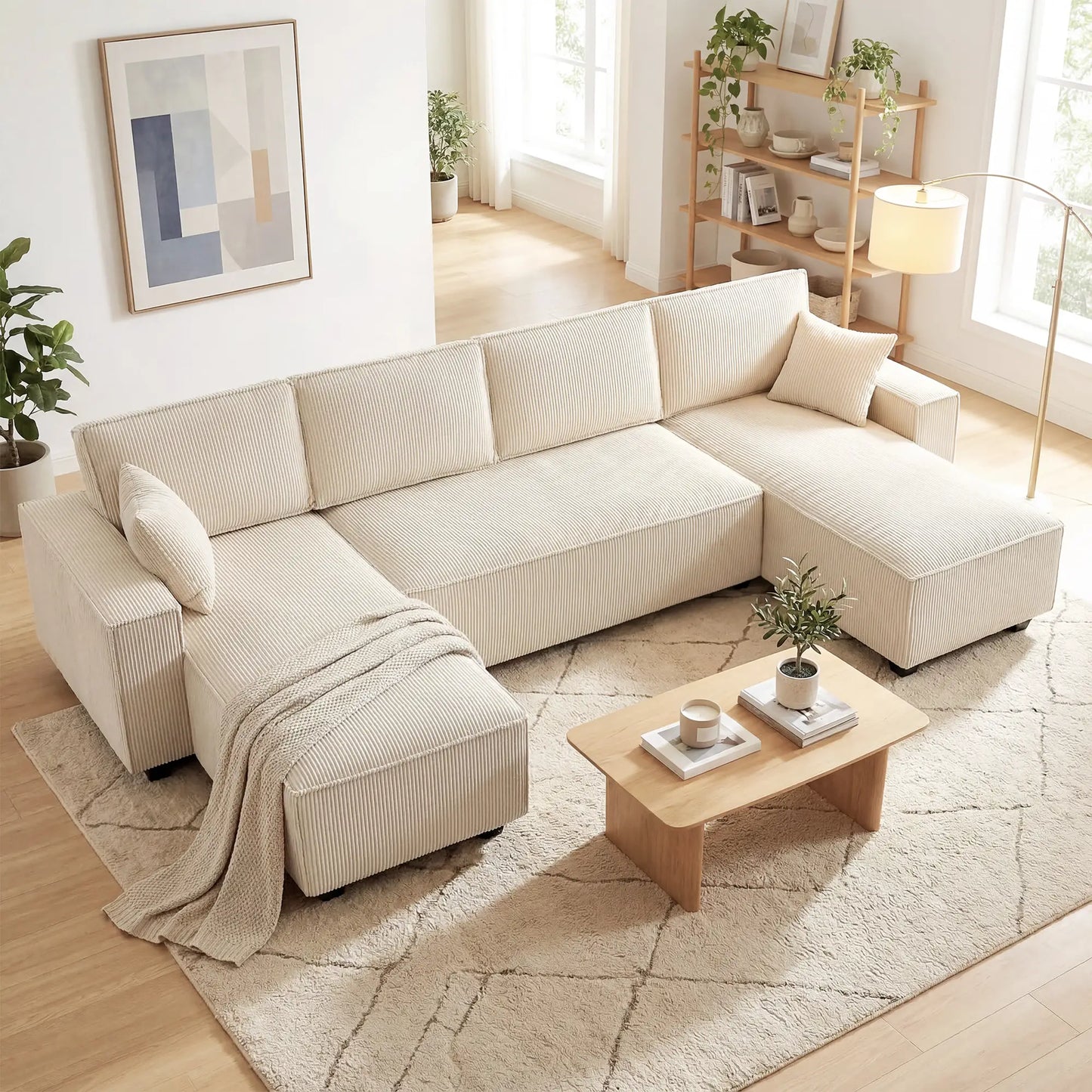 Modular U Shaped Sectional Sofa, Double Chaises, Spring Cushions, Beige L Shaped Couchs at Gallery Canada