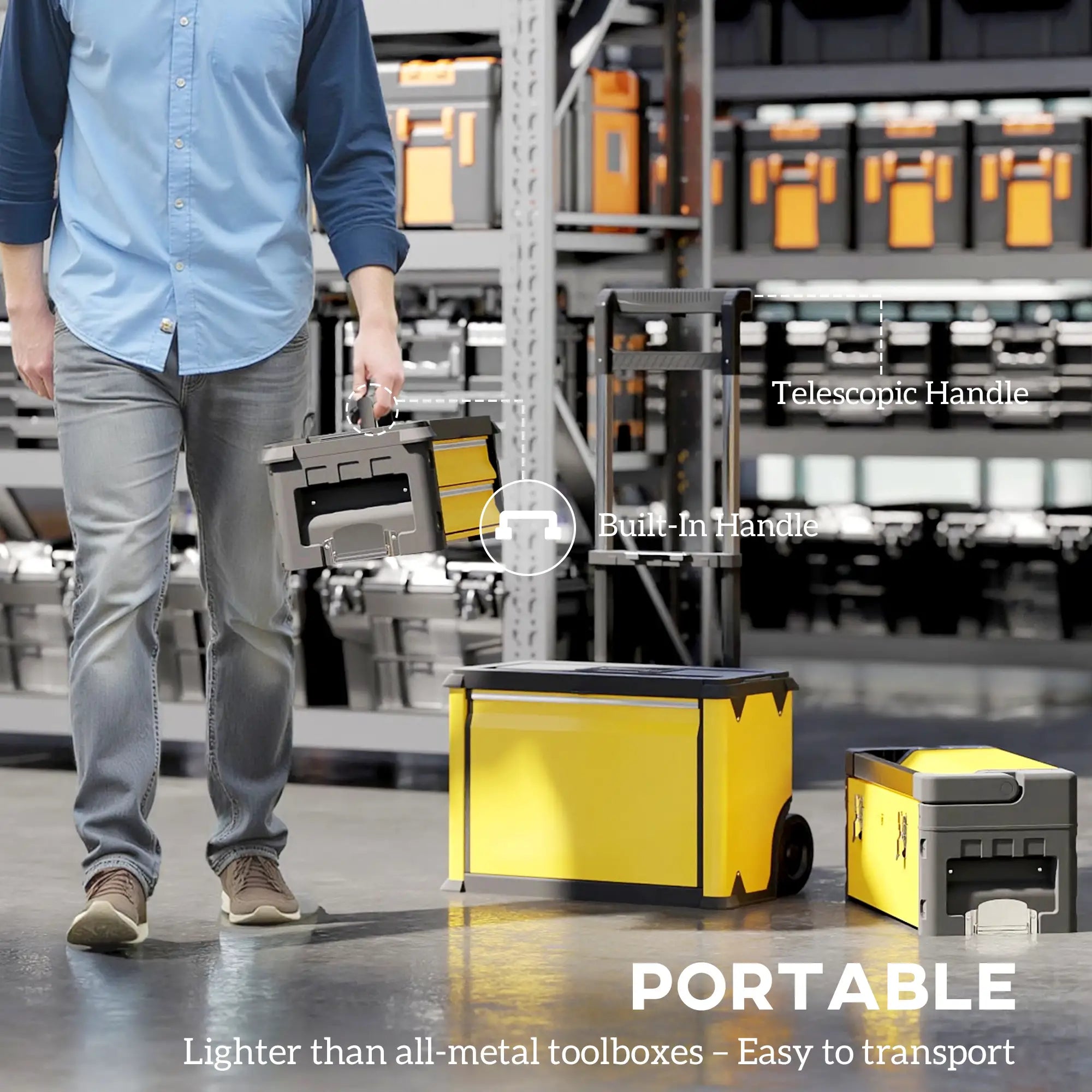 3-in-1 Tool Box with Wheels, Stackable, Modular Steel Toolbox, Yellow Tool Organizers at Gallery Canada