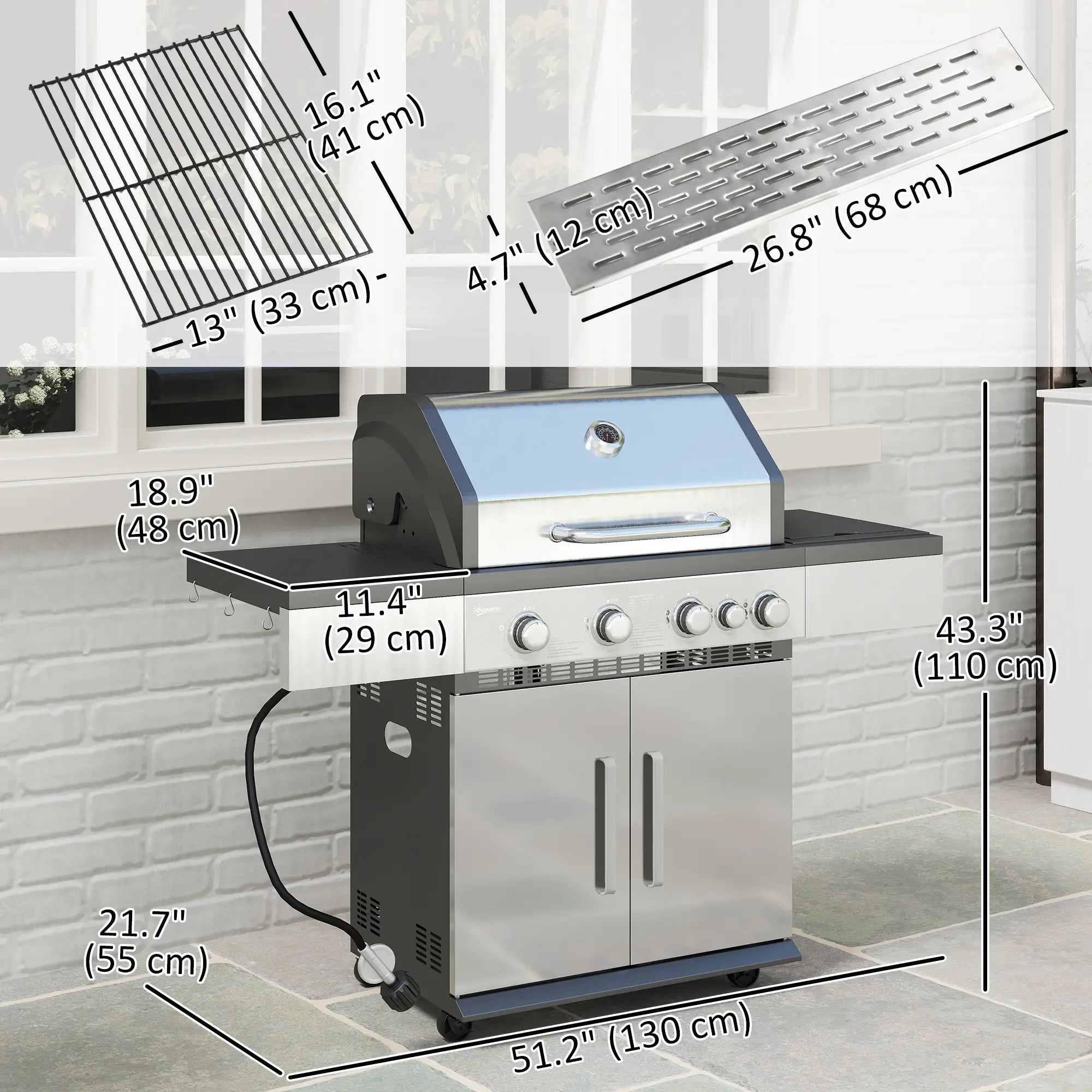 4+1 Burner Liquid Propane Gas Grill, Portable BBQ With Side Burner, Silver Propane Gas Grills at Gallery Canada