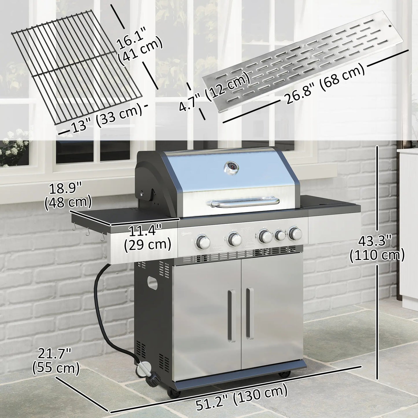 4+1 Burner Liquid Propane Gas Grill, Portable BBQ With Side Burner, Silver Propane Gas Grills at Gallery Canada