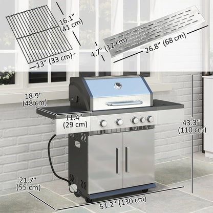 4+1 Burner Liquid Propane Gas Grill, Portable BBQ With Side Burner, Silver Propane Gas Grills at Gallery Canada