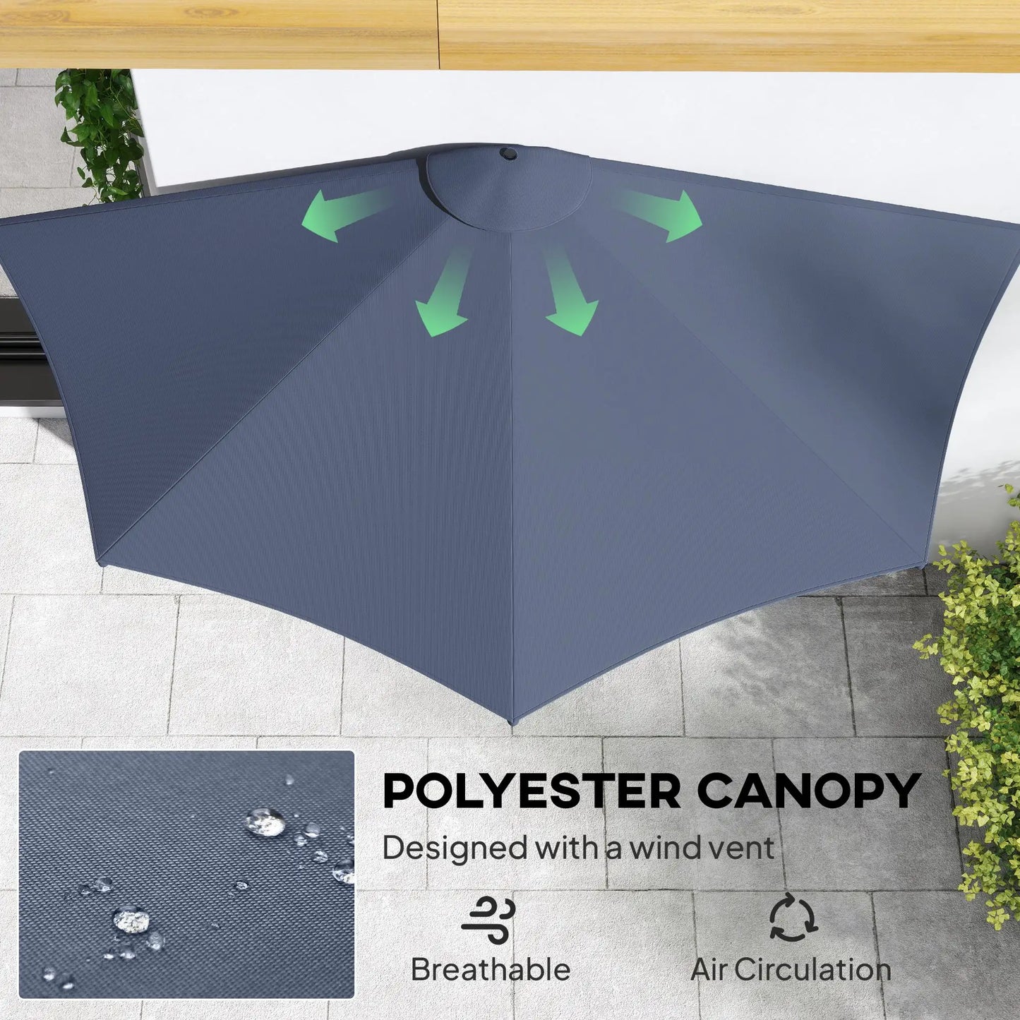 9.8ft Half Umbrella, Semi Round Patio Parasol, Crank Handle, Top Vent, Dark Blue Half Round Umbrellas at Gallery Canada