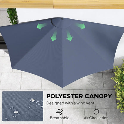 9.8ft Half Umbrella, Semi Round Patio Parasol, Crank Handle, Top Vent, Dark Blue Half Round Umbrellas at Gallery Canada