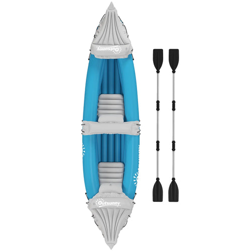 2-Person Inflatable Kayak, Foldable Fishing Boat, Aluminum Oars, Blue