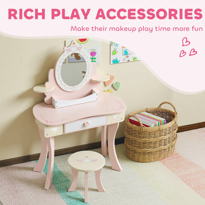 Kids Vanity Set with Mirror, Stool, 7 Accessories, Pink Toy Vanity at Gallery Canada