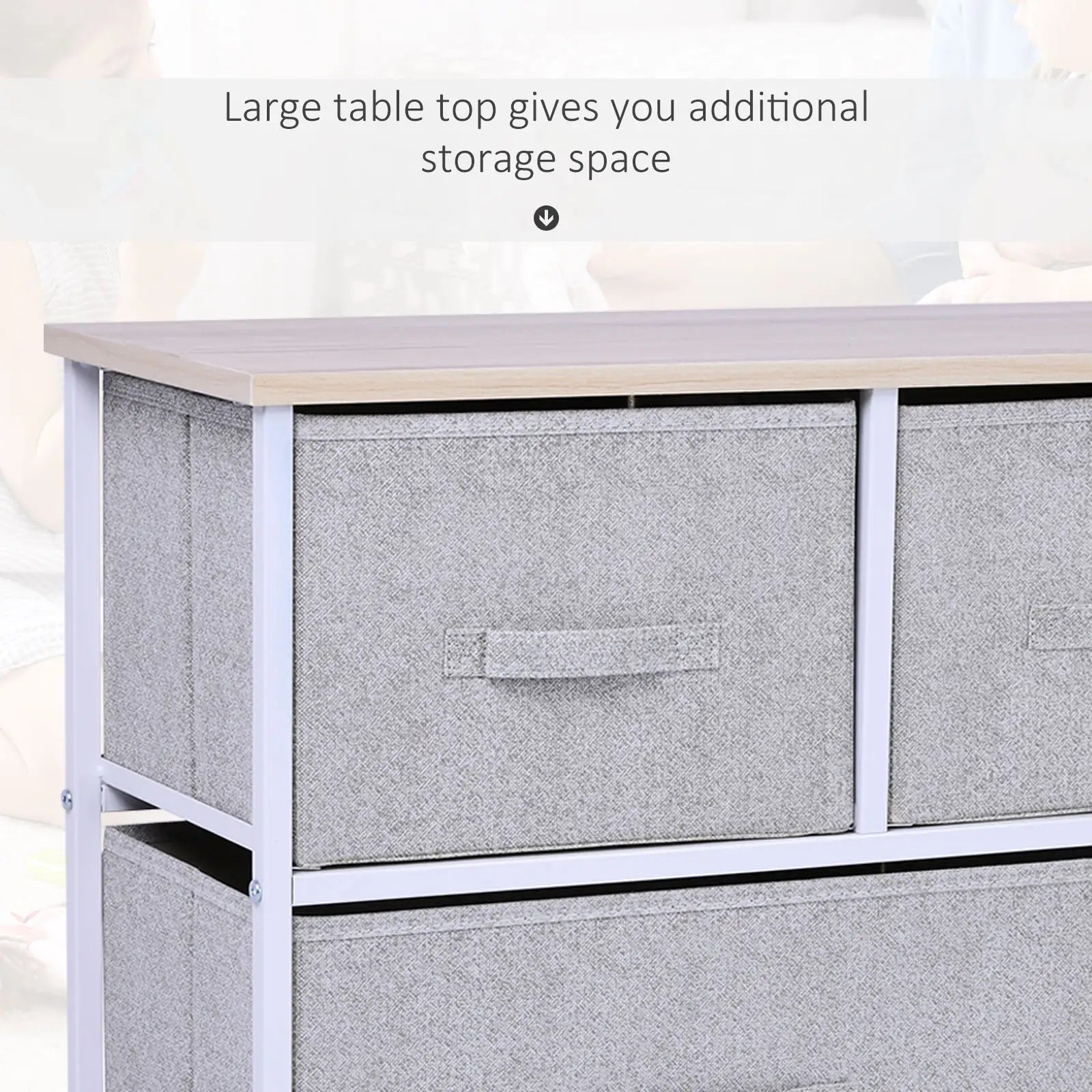 Linen Drawer Cabinet, 5 Removable Drawers, Metal Frame, Adjustable Feet, Grey Storage Cabinets at Gallery Canada