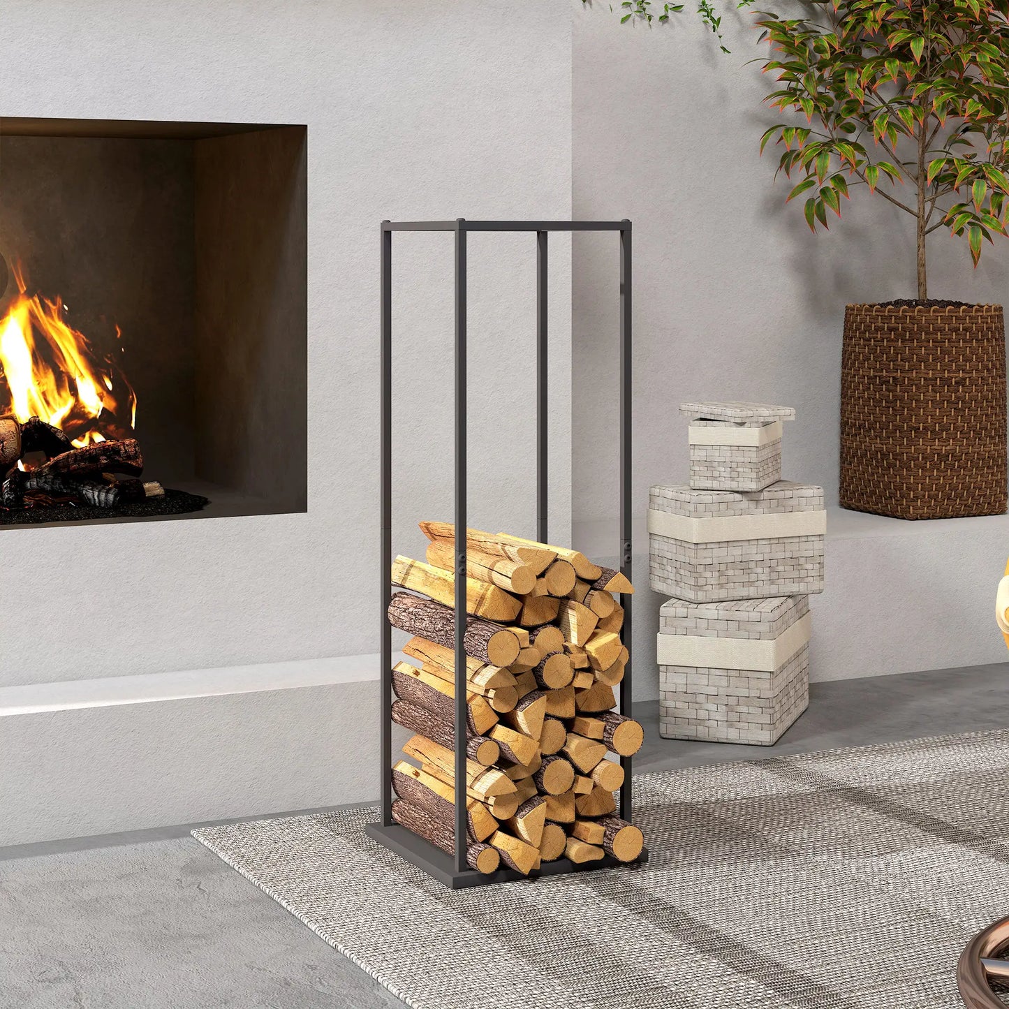 Firewood Rack Outdoor, Heavy Duty Log Holder, 13 x 13 x 43, Black Firewood Racks at Gallery Canada
