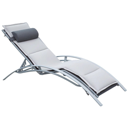 Reclining Chaise Lounge with Cushion, Padded Pillow, Grey
