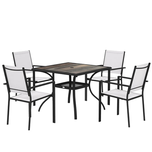 5 Piece Outdoor Patio Dining Set, Table And 4 Stackable Chairs