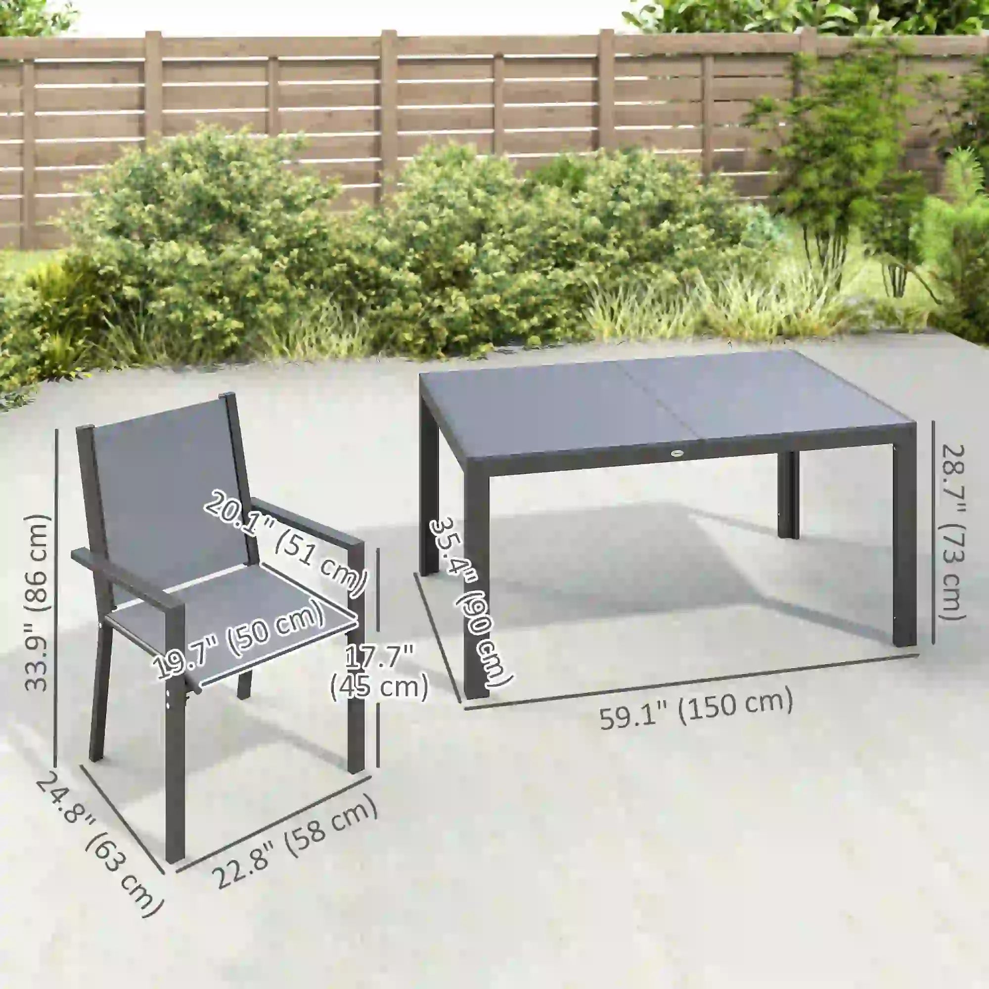 7 Piece Outdoor Dining Set, Rectangular Table, 6 Stackable Chairs Outdoor Dining Sets at Gallery Canada