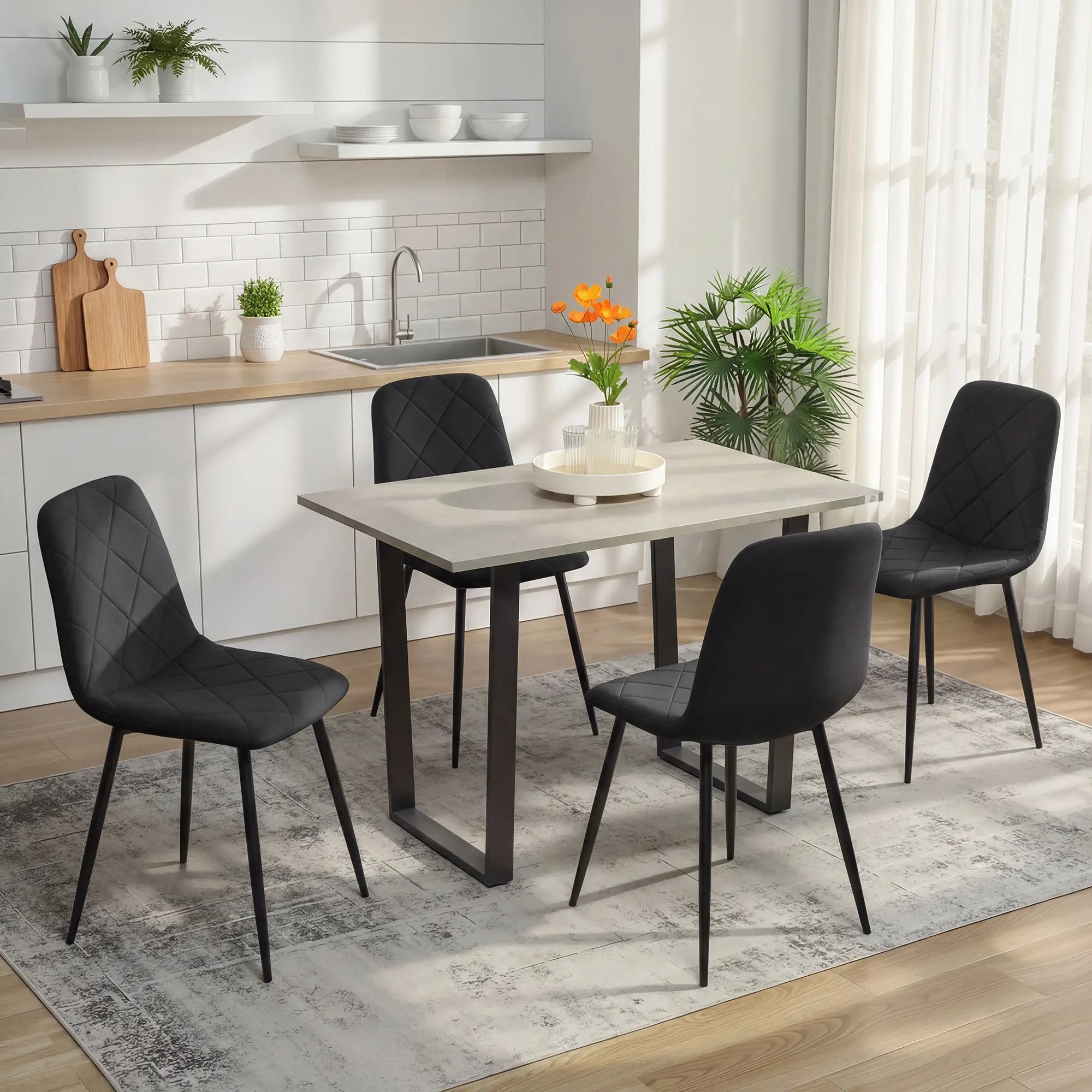 Upholstered Dining Chairs Set of 4, Steel Legs, Modern Kitchen, Black Dining Chairs at Gallery Canada