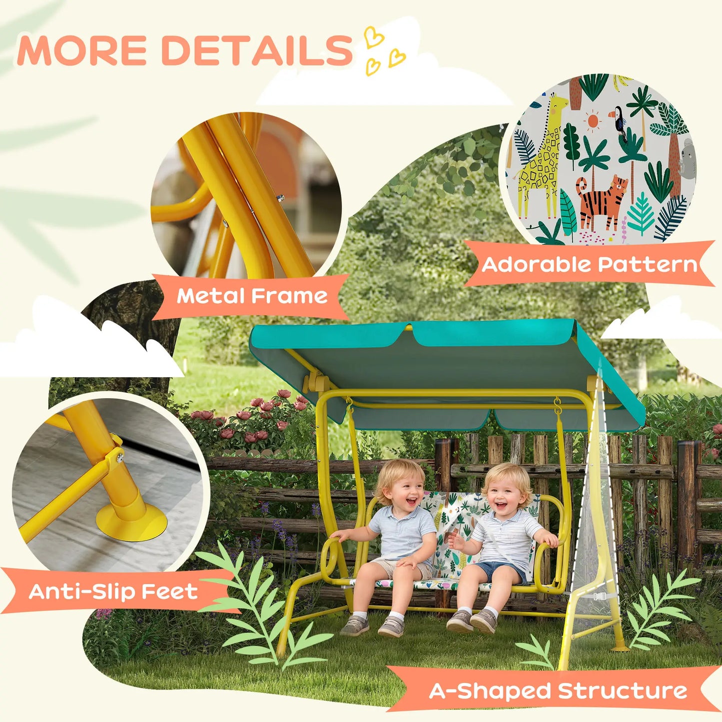 Kids Porch Swing, 2-Seater With Safety Belts, Adjustable Canopy, Green Gym Sets & Swings at Gallery Canada