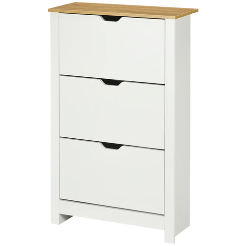 Shoe Storage Cabinet, 3 Flip Drawers, Adjustable Shelves, 9-18 Pairs, White