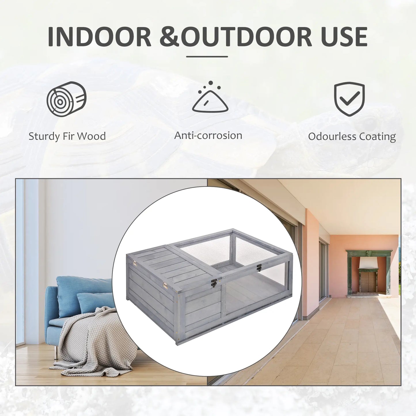 Wood Tortoise House, 35.8" x 23.8" x 12.6", Indoor Outdoor Use, Grey Houses & Habitats at Gallery Canada