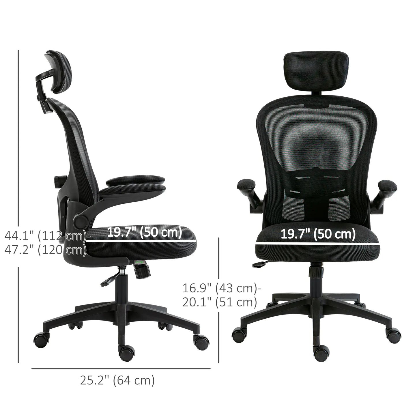 Mesh Office Chair, Adjustable Headrest, 4D Lumbar Support, Flip-Up Arm, Black Office Chairs at Gallery Canada