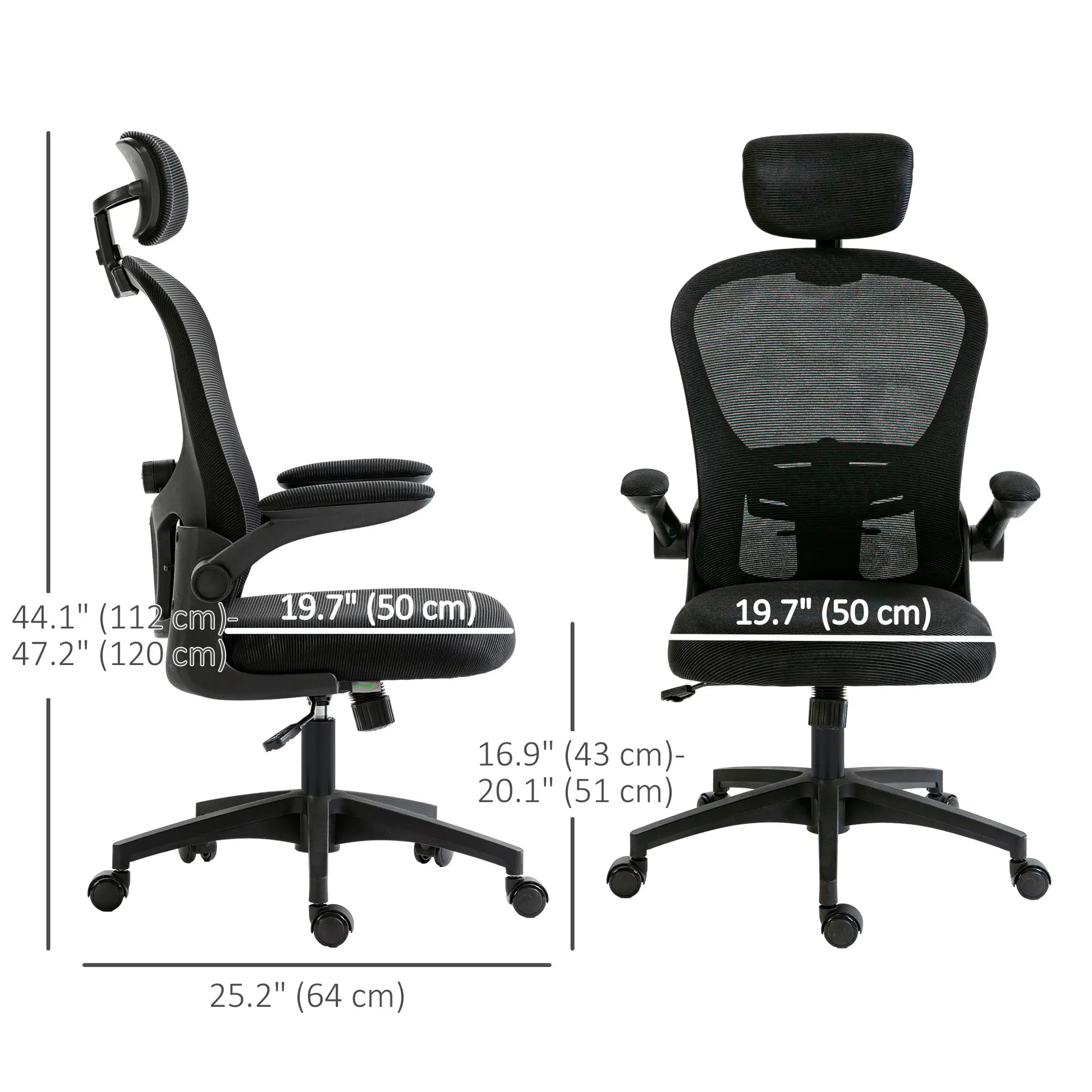 Mesh Office Chair, Adjustable Headrest, 4D Lumbar Support, Flip-Up Arm, Black Office Chairs at Gallery Canada