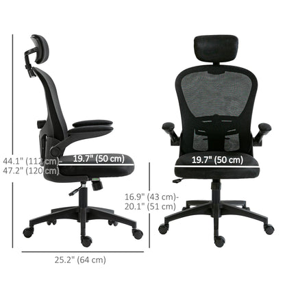 Mesh Office Chair, Adjustable Headrest, 4D Lumbar Support, Flip-Up Arm, Black Office Chairs at Gallery Canada