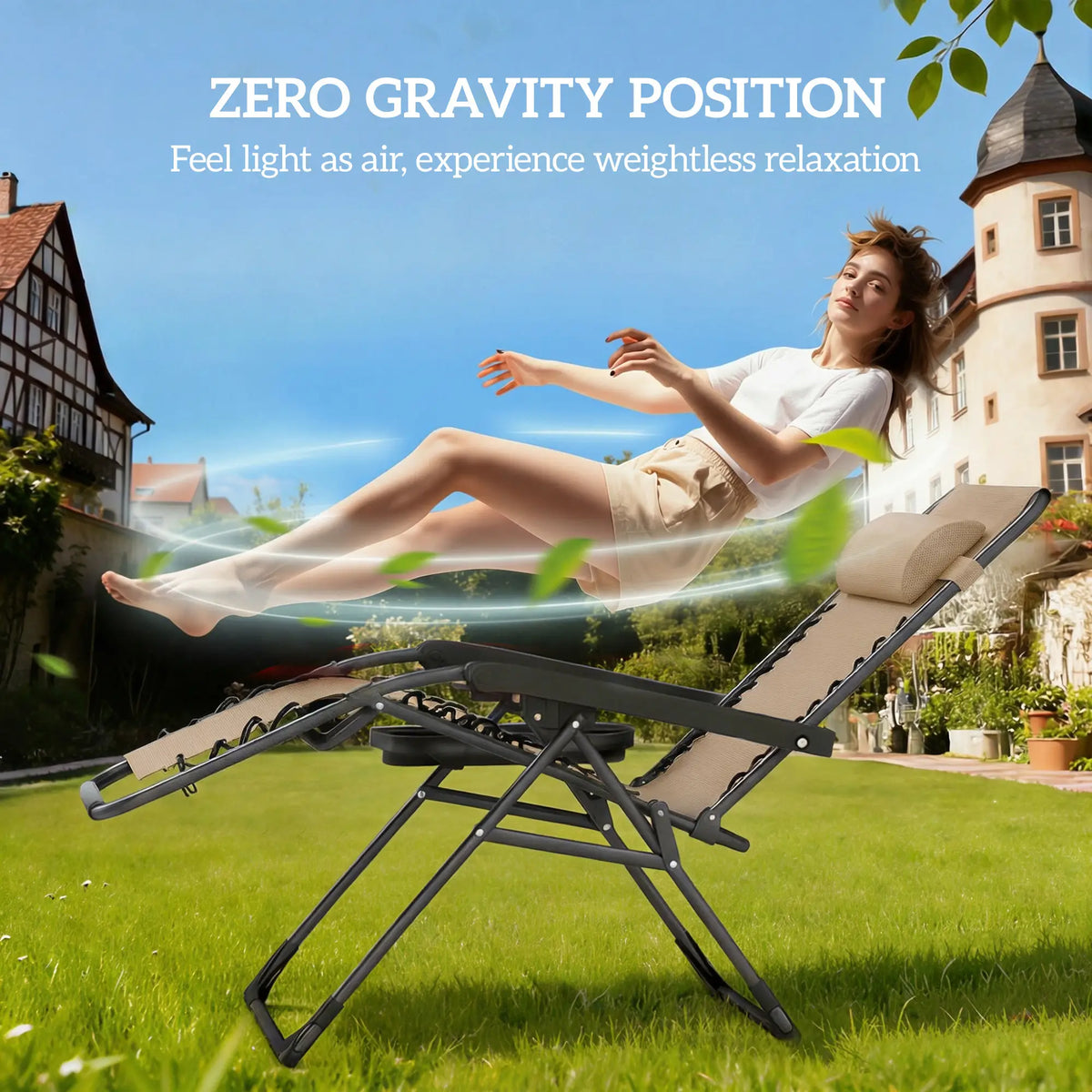 Zero Gravity Chair Set, Folding Reclining Outdoor Lounge, Light Brown Lounger Chairs at Gallery Canada