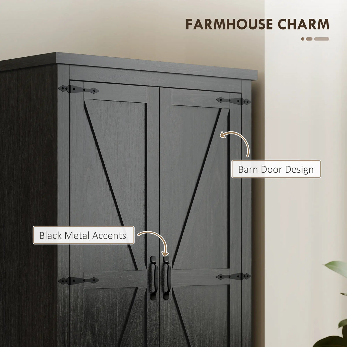 Farmhouse Kitchen Pantry Storage Cabinet, 64 Inch, Distressed Black Kitchen Pantry Cabinets at Gallery Canada