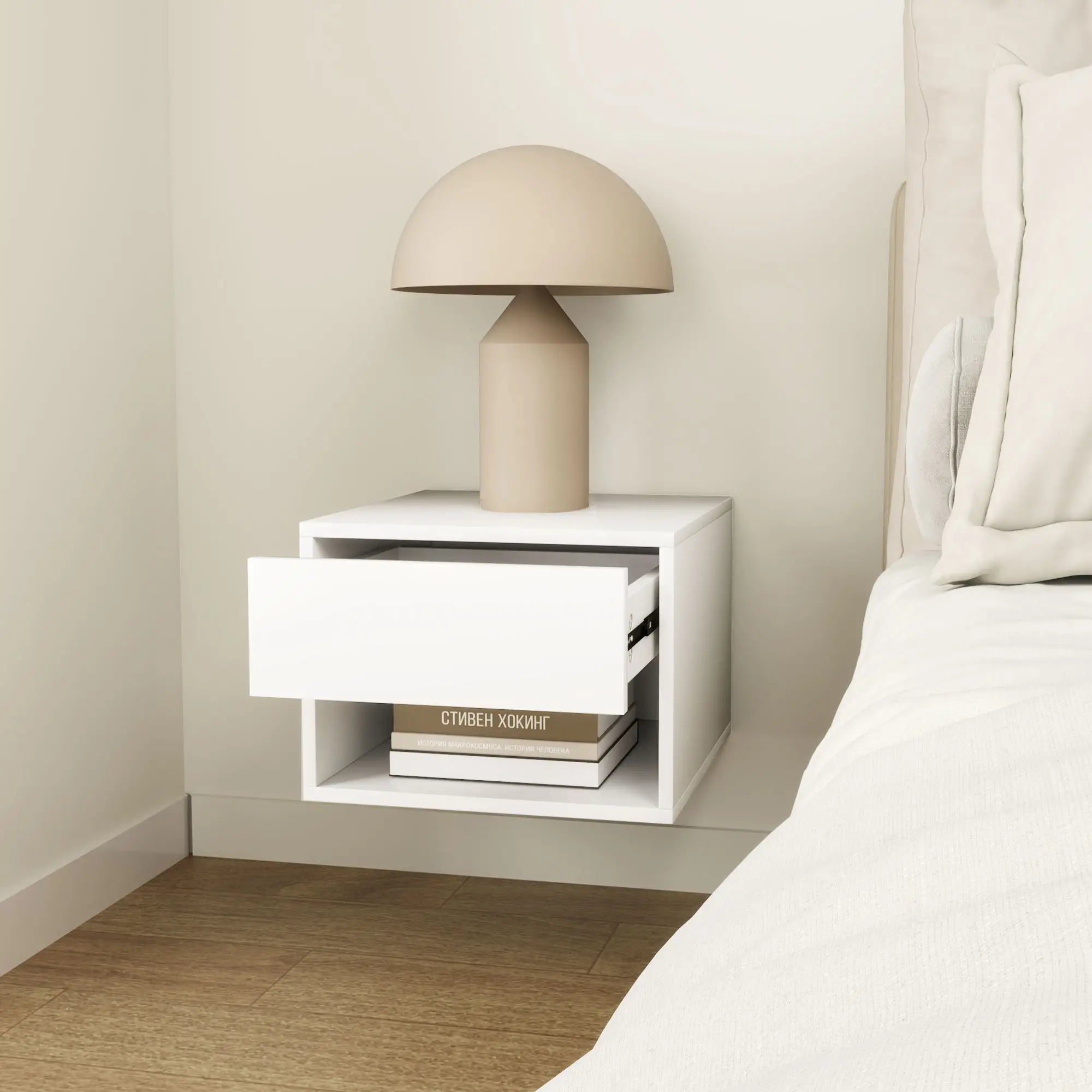 Floating Nightstand Set of 2, Wall Mounted Bedside Table, White Bedside Tables at Gallery Canada