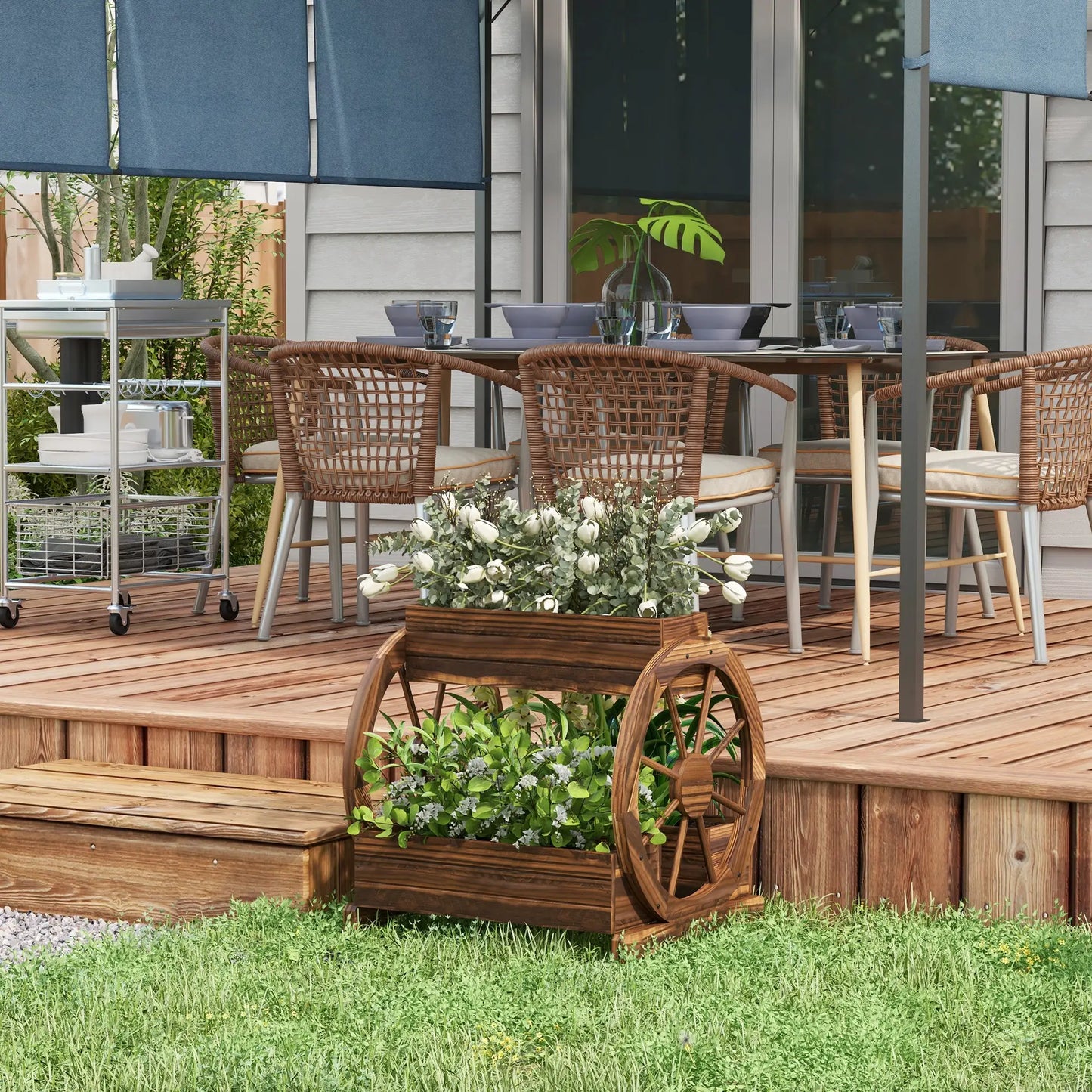 2-Tier Raised Garden Bed, Wooden Wagon Planter Box, Carbonized Wooden Planter Boxes at Gallery Canada