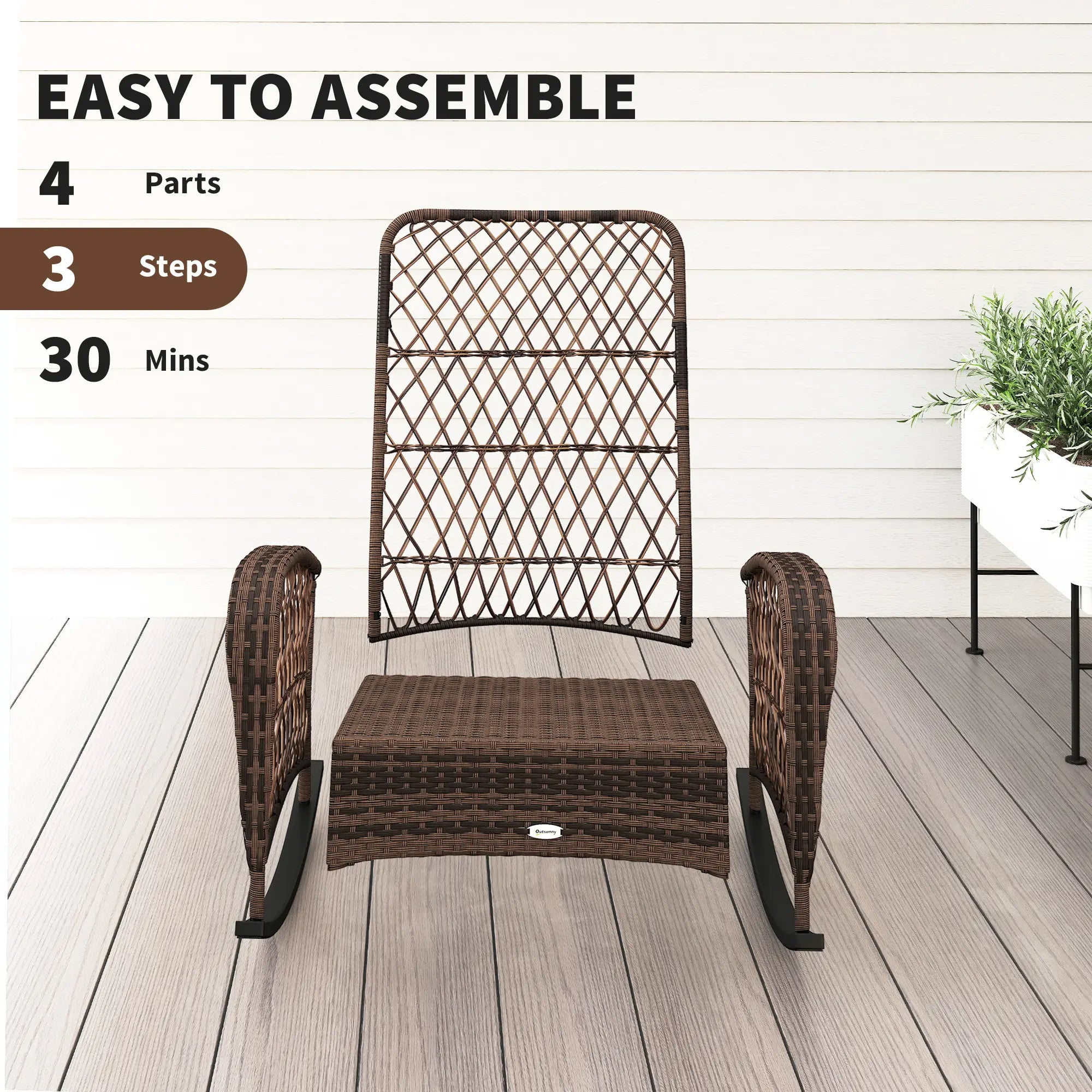 Outdoor Wicker Rattan Rocking Chair, Thick Cushions, Light Mixed Brown Outdoor Rocking Chairs at Gallery Canada