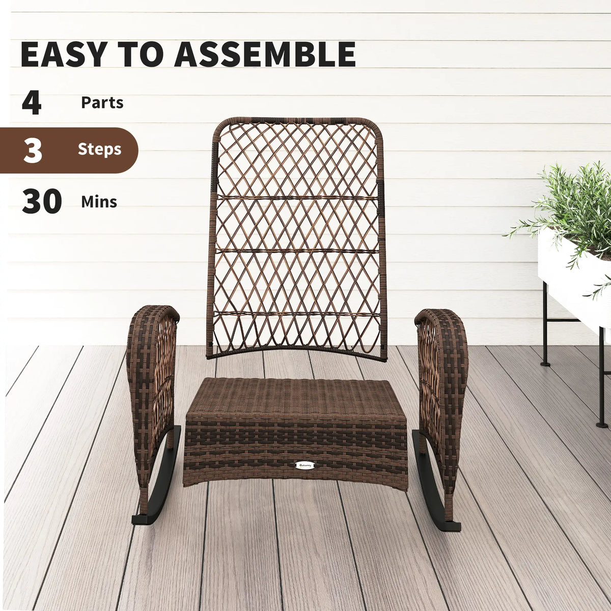 Outdoor Wicker Rattan Rocking Chair, Thick Cushions, Light Mixed Brown Outdoor Rocking Chairs at Gallery Canada