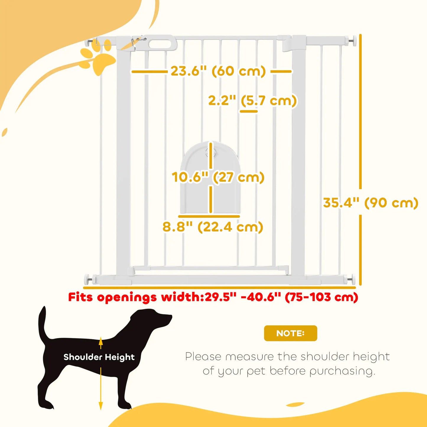 30"-41" Extra Wide Pet Gate, 35"H, Small Door, White Houses, Kennels & Pens at Gallery Canada