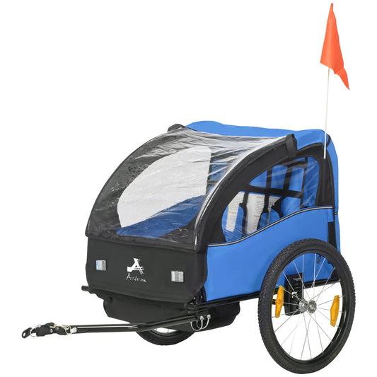 2 Seat Bike Trailer, 20" Wheels, Kids Stroller With Storage, Blue Kids Bike Trailers Blue, Black at Gallery Canada