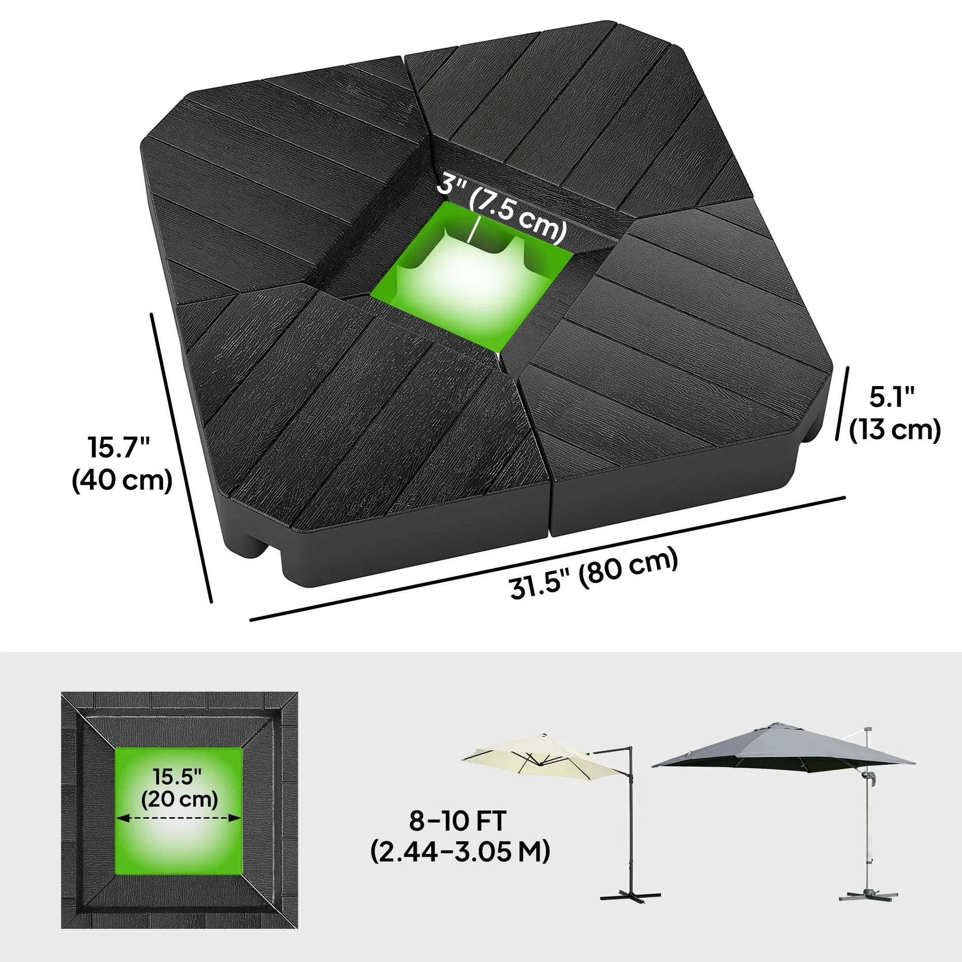 Offset Umbrella Base, 132 lb. Water or 176 lb. Sand Capacity, Black Umbrella Bases at Gallery Canada