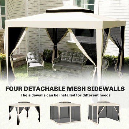 10' x 10' Outdoor Canopy Tent With Mesh Netting, Double Tier Roof, Beige Gazebos at Gallery Canada