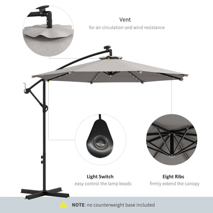 10ft Outdoor Cantilever Umbrella, Solar Lights, Adjustable Angle, Light Grey Cantilever Umbrellas at Gallery Canada