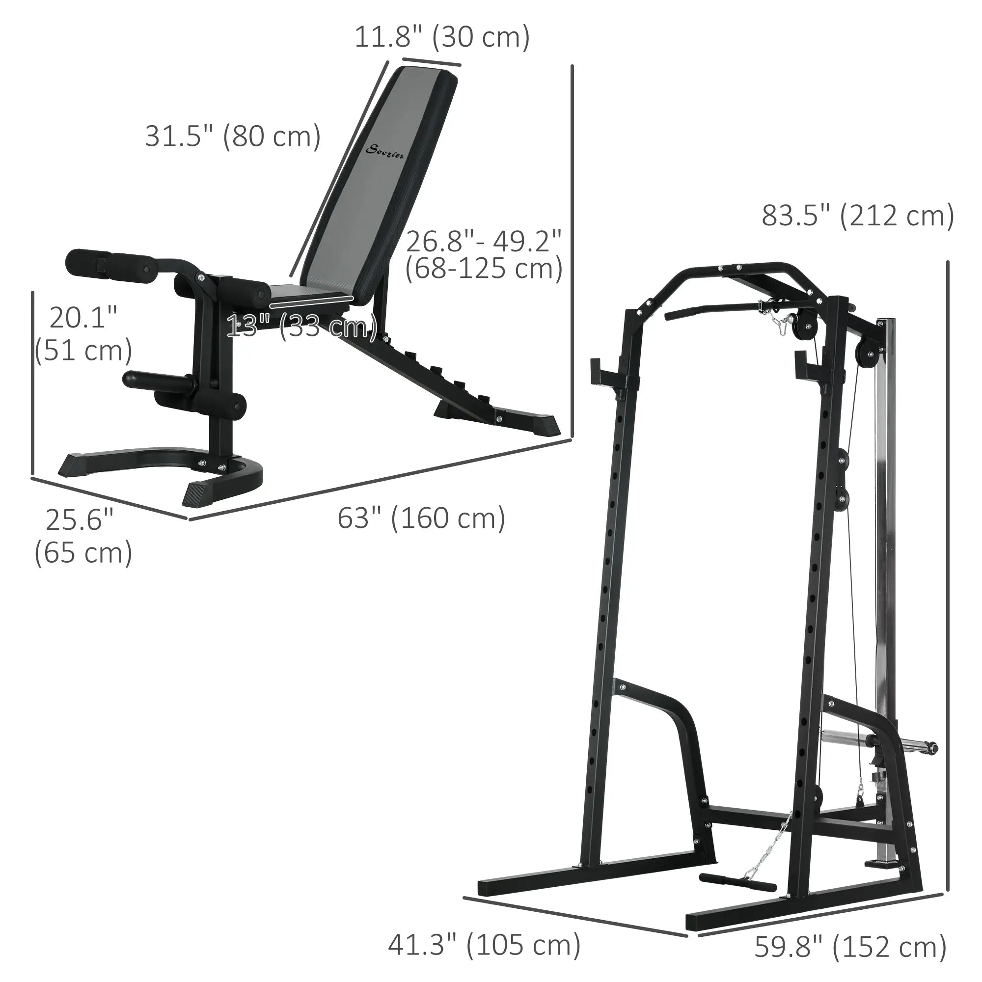 Smith Machine, Power Cage w/ Adjustable Bench, Barbell Bar, Cable Pulley, 15-Level Squat Rack Power Towers at Gallery Canada