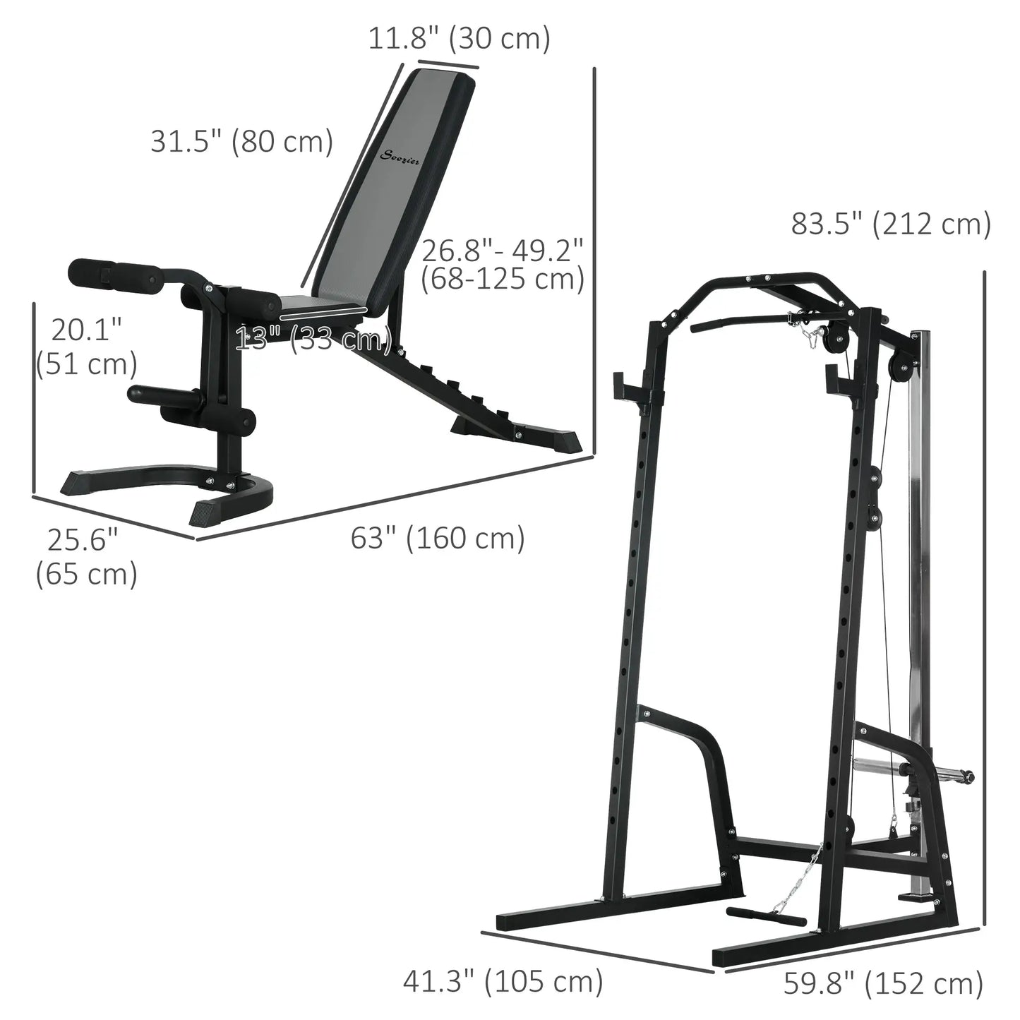 Smith Machine, Power Cage w/ Adjustable Bench, Barbell Bar, Cable Pulley, 15-Level Squat Rack Power Towers at Gallery Canada