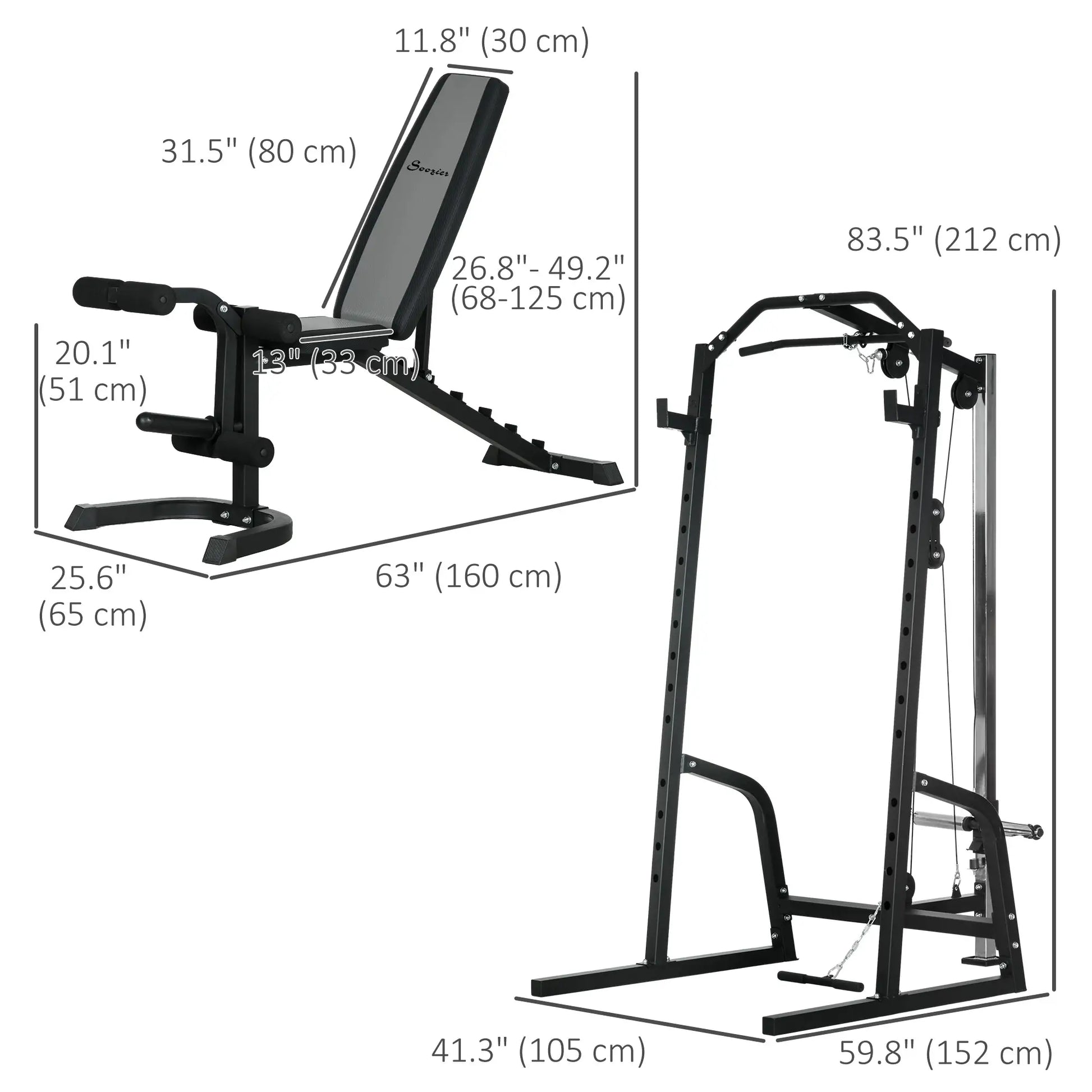 Smith Machine, Power Cage w/ Adjustable Bench, Barbell Bar, Cable Pulley, 15-Level Squat Rack Power Towers at Gallery Canada