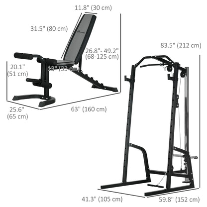Smith Machine, Power Cage w/ Adjustable Bench, Barbell Bar, Cable Pulley, 15-Level Squat Rack Power Towers at Gallery Canada