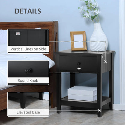 Modern Nightstand, Small End Table with Drawer, Storage Shelf, Black Side Tables at Gallery Canada