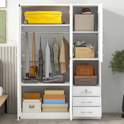 Wooden Wardrobe, Shelves, 3 Drawers, Hanging Rod, 47" L x 20" W x 69" H, White Clothing Storage at Gallery Canada