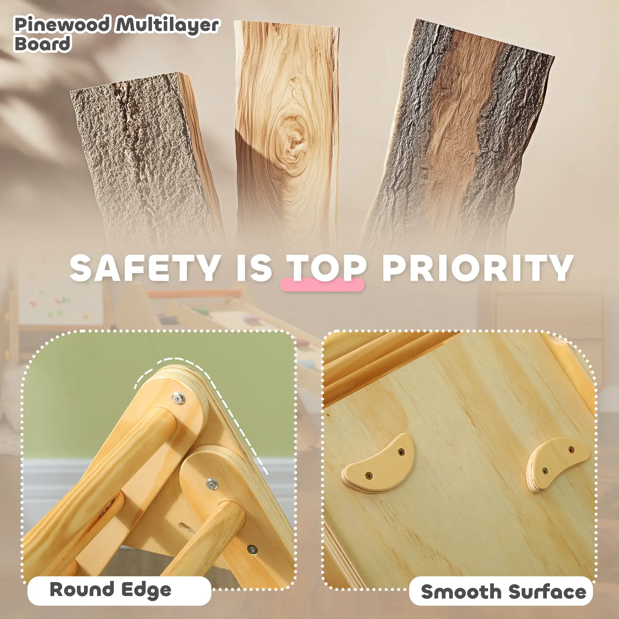 Pikler Triangle Set, 3 in 1 Climbing Toys with Ramp, Nature Wood Baby Gym & Playmats at Gallery Canada