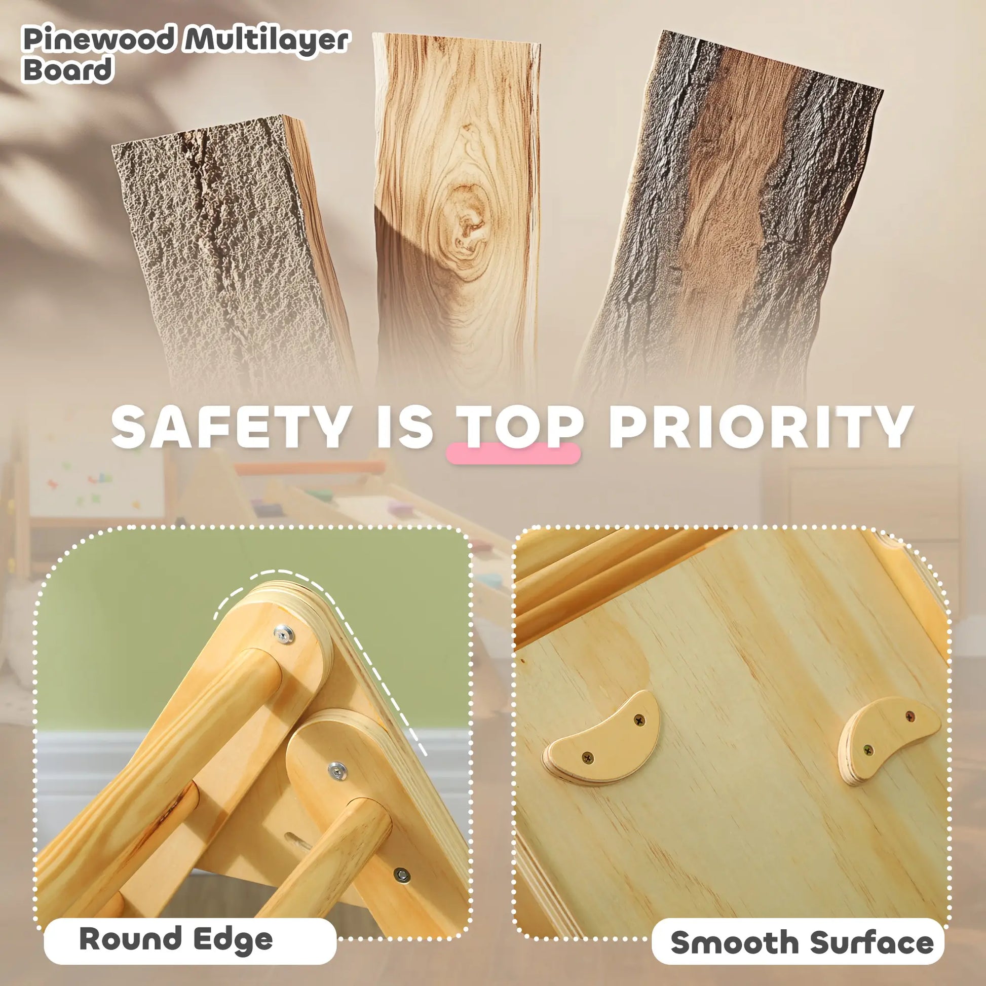 Pikler Triangle Set, 3 in 1 Climbing Toys with Ramp, Nature Wood Baby Gym & Playmats at Gallery Canada